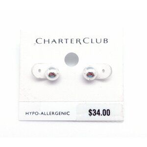 CHARTER CLUB 7mm Silvertone Ball Stud Post Earrings 5/16" NEW